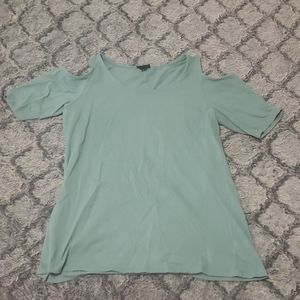 Plus teal cold shoulder top